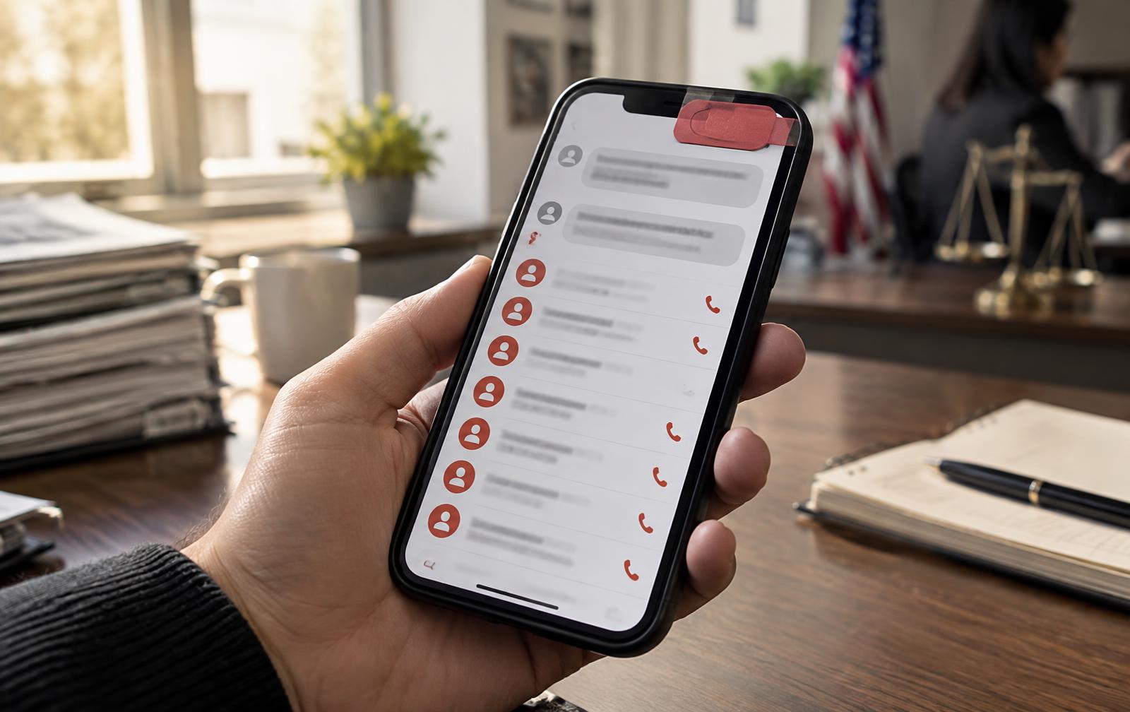 Phone showing repeated unknown call entries and blurred messages